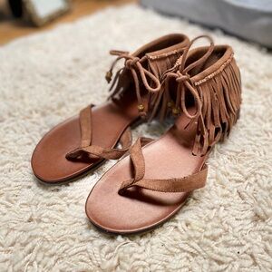 MIA Ankle High Sandals with Fringe Detail